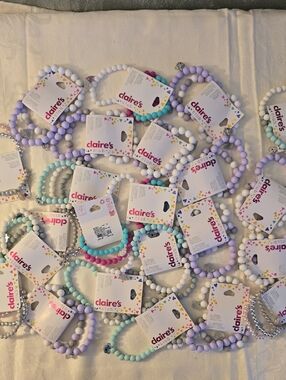 23 Sets Claire's Girls Pastel Beaded Stretch Bracelet, Each Set Has 3, Charms